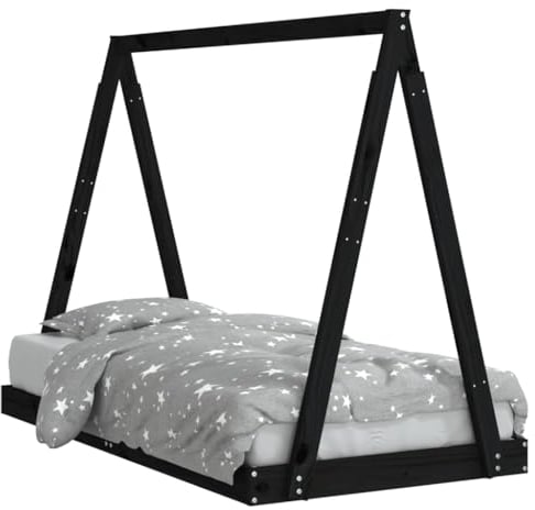 vidaXL Kinderbett, Kinder Bettgestell in Tipi Design, Hausbett für Kleinkinder ab 4 Jahren, Einzelbett Kinder Holzbett Tipi Bett, Schwarz 80x160 cm Massivholz Kiefer