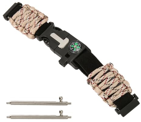 6-in-1 Paracord-Uhrenarmband, Paracord-Armband 22 Mm, Passend für Huami-Uhrenarmband, Sportarmband für Outdoor-Camping-Abenteuer (Wüstentarnung)
