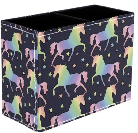 VAPOKF Pot à crayons licorne avec étoiles pour bureau, 2 compartiments, pot à crayons, pinceaux de maquillage, organisateur de fournitures de bureau pour la maison et le bureau