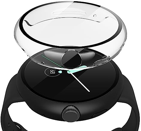 Misxi 2-Stück Harte PC Hülle mit Displayschutz Kompatibel mit Google Pixel Watch 2 (2023) / Pixel Watch 41mm, Hochempfindliche Leichte Anti-Fall Schutzhülle für Pixel Watch, 1 Schwarz + 1 Transparent