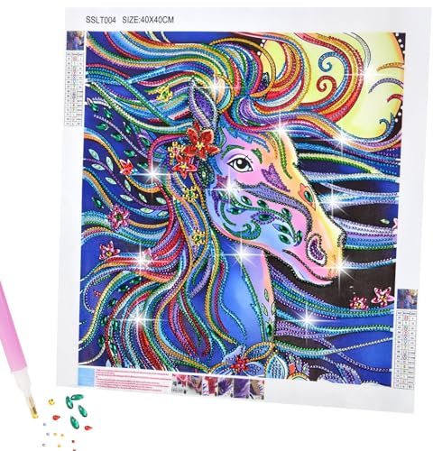 AUAUY Diamantmalerei DIY Diamond Painting Buntes Pferd, 5D Diamant Malerei Kreuzstich Volldiamant Kristall Kits Malen Nach Zahlen für Erwachsene und Kinder Stickerei Gemälde für Zuhause Wanddekoration