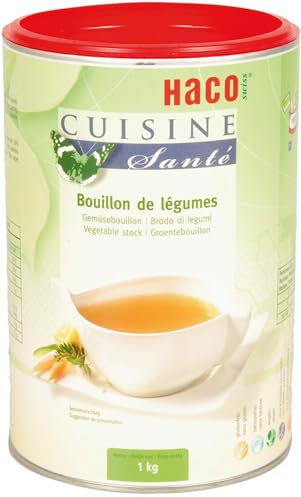 HACO – Cuisine Santé Bouillon de légumes – boîte de 1 kg - 13,5L de bouillon - goût intense de légumes - couleur dorée - pour assaisonner les légumes et les accompagnements - sans conservateur