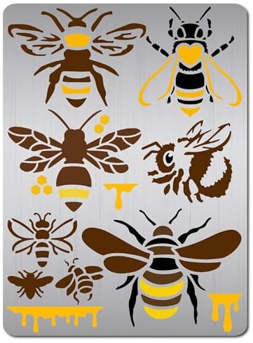 GORGECRAFT 8 Stile Bienen-Schablonen Wiederverwendbare Metall-Waben-Honig-Edelstahl-Vorlagen Zum Malen Auf Wandmöbeln Scrapbooking Holzbrennen Brandmalerei Gravieren Kunsthandwerk