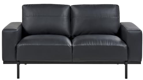 Beliani 2-Sitzer Sofa Kunstleder schwarz mit Metallbeinen Dicke Sitzkissen modern Sovik