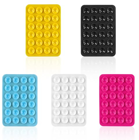 PEUTIER 5pcs Phone Suction Holder, Silicone Suction Phone Case Adhesive Mount with 24 Suction Cups Hands-Free Sticky Phone Grip Accessory for Selfies and Videos on Flat Surface (Multicolored 1)