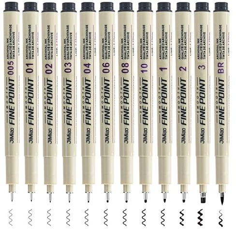 EUZUXU 12 Stück Fineliner Stifte Set, Micron Fineliner mit 12 Verschiedene Linienbreiten Tintenstift, Schwarzer Filzstiften, Pigment Liner Set, für Kunstzeichnung, Skizzieren