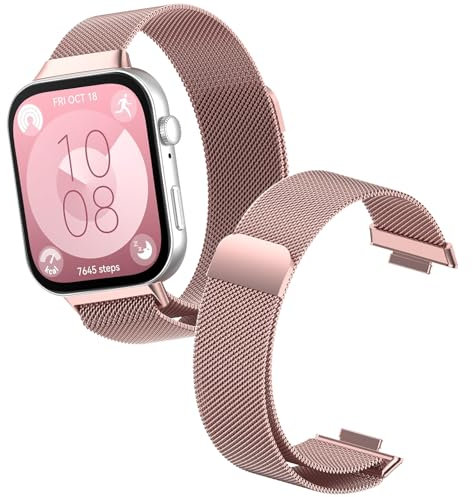 KUSINHOKA Cinturino Compatibile con Huawei Watch Fit 3, Cinturini in Metallo in Acciaio Inossidabile, Cinturino di Ricambio Regolabile Magnetico per Huawei Watch Fit 3, Smontaggio Rapido, Rosa