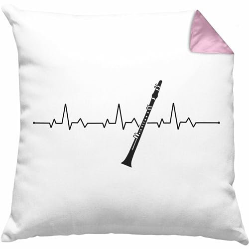 Trendation Jazz Klarinette Geschenkidee Musiker Kissen mit Füllung 40x40 Klarinetten-Spieler Geschenk Herzschlag (Rosa)