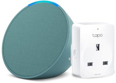 Echo Pop | Midnight Teal + TP-Link Tapo P110M Smart Plug with Energy Monitoring, Works with Alexa - Smart Home Starter Kit