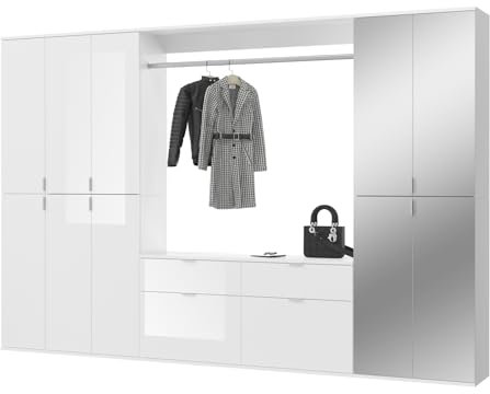 Inn.Furn Garderobenschrank mit Spiegel weiß Hochglanz Kleiderschrank mit Kleiderstange viel Stauraum Breite 273 SystemX (Set1)