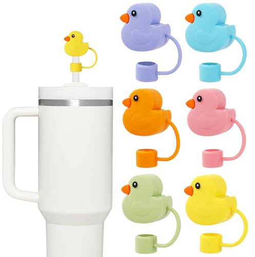 Whaline 6Pcs Colorful Duck Straw Cover Cap Cute Duckling Reusable Silicone Straw Topper Pastel Animal 10Mm/0.4Inch Straw Tip Lid Protector For 30/40 Oz Tumbler Cup Accessories