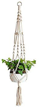1 Meter Plant Hanger Natural Jute Hemp Plant Pot Holder Macrame Rope Plant Hanging Basket with Key Ring for Indoor Outdoor Balcony Ceiling Decorations - 4 Legs - Small Convenient And Practical
