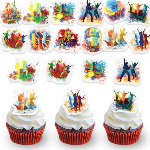 DazzJoy 48 Stück Esspapier Tortendeko Jugendweihe Junge Mädchen,Jugendweihe Tortendeko Essbar,Alles Gute zur Jugendweihe Deko Kuchen Essbar,Bunt Essbare Cupcake Topper Jugendweihe Deko Torte