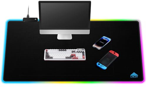 Cacoy 1100x600 mm RGB Mouse Pad Gaming, Large LED Mouse Pad with 9 Lights Modes, XXL Desk Mat for Keyboard and Mouse, Extended Non-Slip Desk Pad PC Gaming Keyboard Mousepad Accessories, Black