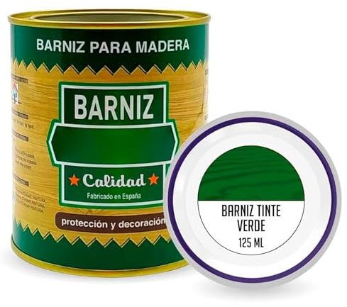 AC - Bote de Barniz para Madera - Fabricado en España - Ideal para todo tipo de Maderas, vigas, cerchas, marcos, etc. - Capacidad de 125 ML - Verde