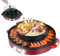 Hot Pot - Cacerola eléctrica de 2200 W, con parrilla y partición separadora, multifunción, 2 lados, antiadherente, barbacoa de mesa, sartén dividida 2 en 1, para 2 a 8 personas, color rojo
