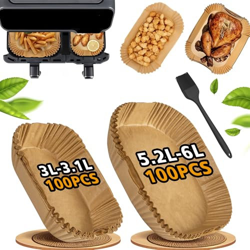 Pietuley 200PCS Air Fryer Liners for Philips Dual Air Fryer 3000 Series 3L & 6L, Dual Air Fryer Accessories for Tefal 5.2L & 3.1L, Disposable Paper Liners for Cookwise 3L & 6L / Philips NA350/00 9L