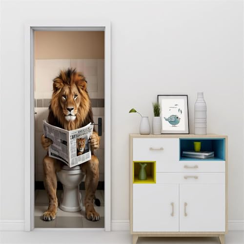 Alwayspon Selbstklebende Türaufkleber, 200 x 76 cm, Vinyl, zum Abziehen und Aufkleben, wasserdicht, abnehmbar, für Schlafzimmer, Badezimmer, Zuhause, Wanddekoration, Löwe