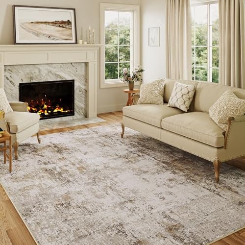HUGEAR Tappeto Salotto Moderno Marrone Grigio Tappeti 150x210cm Lavabile in Lavatrice Antiscivolo Astratto Naturale Grande Carpet Cameretta Scendiletto Camera da Letto Ufficio Pelo Corto