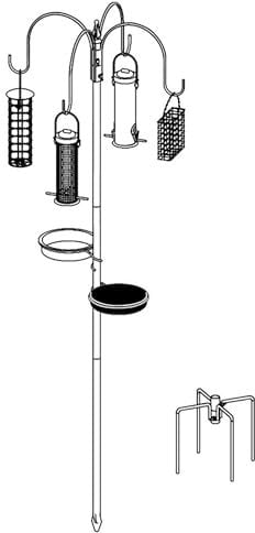DIVCHI Bird Feeders Hanging Station With Ground Plug 3 Tubes And 4 Hooks Feeding Pole Metal Bird Feeder Stand For Small Birds Garden Decorations (Only Station, Feeder Not Included)