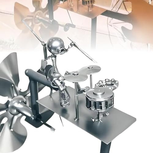 Moulin à Vent en Métal Fait à la Main, Tambours au Rythme du Vent, Statue Décorative de Percussionniste, Girouette Décoration pour Jardin, Terrasse, Pelouse, Arrière-Cour (Argent)