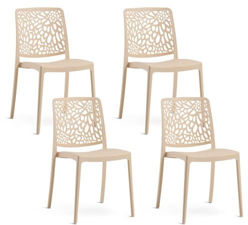 SIEDITI FUORI E DENTRO Stapelbare Stühle aus Polypropylen mit Glasfaser, wetterfeste Gartenstühle für außen oder innen, robust und pflegeleicht, modernes Design - Sole (4 Stühle, Creme)