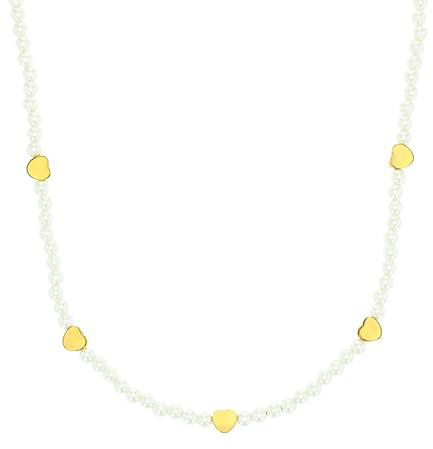 Amor Kette mit Anhänger Edelstahl Damen Halsschmuck, mit Glasperle, 42+3 cm, Weiß, Herz, Kommt in Schmuck Geschenk Box, 2040011