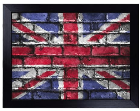 Union Jack Brick Wall Graffiti Art | Lap Tray with Bean Bag Cushions | Padded Cushion Base | Portable TV Tray Table for Eating, Working, Crafting, or Laptop Use