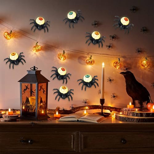 LUFEIS Halloween Spider Eyeballs Candles, 12 Pack LED Halloween Spider Candle Lights, Battery Operated Flameless Candles for Home Decoration & Party Favors, Spooky Theme Party Decor
