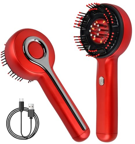 Brosse Massage Électrique Cuir Chevelu, 3 in 1 Masseur de Tête Électrique | Lumière Rouge, Étanchéité IPX7 avec 3 Modes et Distributeur d'Huile Capillaire 3ML, Rouge