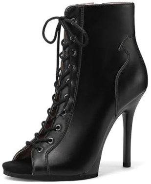 HIPPOSEUS Stivaletti da Ballo Nere Donna con Punta Aperta Tacchi Alti 11cm Scarpe da Ballo Ballare Heels con Lacci y Cerniera Laterale,38 EU