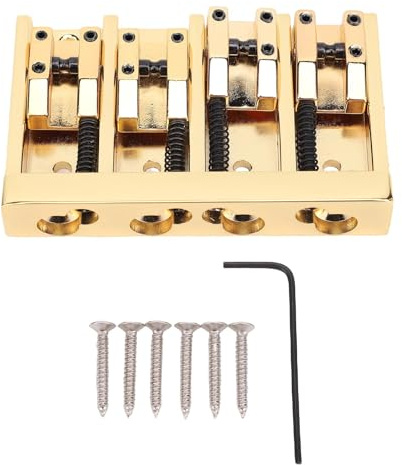 Jeffergarden Ponte di Basso a 4 Corde Assemblaggio del Ponte in Lega di Zinco Completamente Regolabile per Bassi Elettrici Jazz con Chiave Esagono (Color oro)