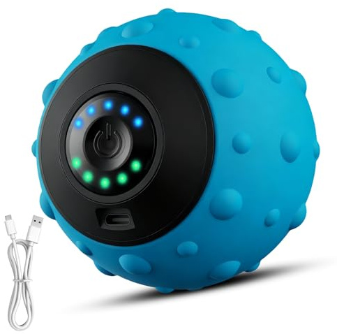 GOEDCH Elektrisch Massageball mit Vibration: 5-Gänge Vibrierender Massageball, Ergonomisch USB Wiederaufladbar Massagegerät Ball für Muskel und Plantar Schmerzlinderung Muskelspannung (Blau)