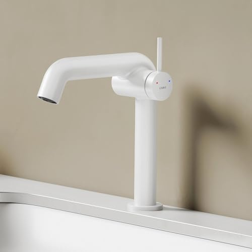 EMKE Waschtischarmatur Weiß Matt, Wasserhahn Bad mit Luftsprudler, Badarmatur, Design Armatur, Mischbatterie Waschbecken-Armatur einfache Installation, 222MM