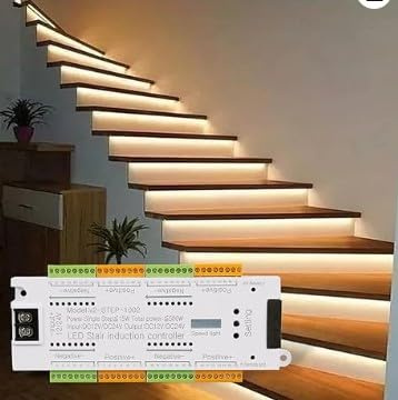 NLIGHTING Controller LED per Scale 32 Canali 12V/24V 500W con 2 Sensori PIR e Sensore Crepuscolare – Centralina Intelligente per Illuminazione Sequenziale Scale fino a 32 Gradini – Domotica Smart Home