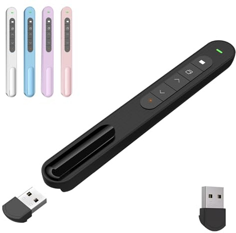 GUMENA Presentation Clicker with Red Pointer Beam, 328ft Long-Range Wireless Presenter Remote with Magnetic USB Receiver, PowerPoint Clicker Compatible with Windows/Android/macOS/Linux, Black, USB A
