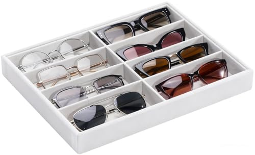 HIVTE Organizador de Gafas de Sol Bandeja de Terciopelo - Caja de Almacenamiento para 8 Pares de Gafas, Ideal para cajones o para exhibición - 33,8 x 24,4 x 3,8 cm