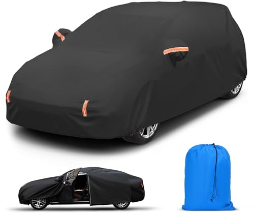 Waterproof Car Cover for Outside Storage with Cotton,All Weather Protection from Rain, Snow, UV, Dust and Hail,Premium Car Covers For Outside Storage,Fits Saloon/Hatchback Up to 177/450cm