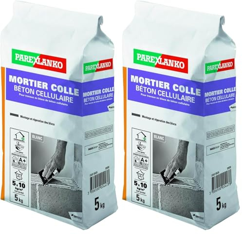 Parexlanko - Mortier Colle Béton Cellulaire - Blanc - Montage et réparation de blocs de béton cellulaire - Prêt à gâcher - 5kg (Lot de 2)