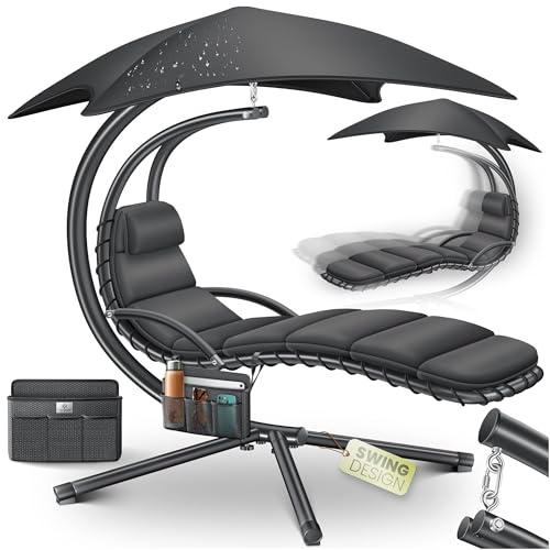 KESSER® Schwebeliege mit Sonnenschirm, Hängeliege, Sonnenliege H200, L194, B100 cm, Relaxliege, Schaukelliege Hängematte, bis 120 kg belastbar, Auflagen - Nackenkissen, Inkl. Tasche