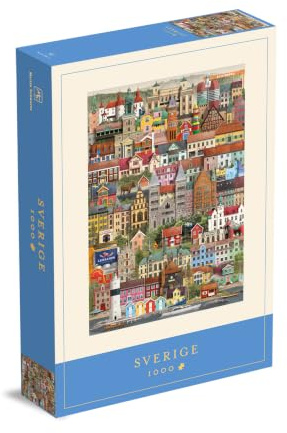 Martin Schwartz ApS Schweden Puzzle 1000 Teile für Erwachsene 50 x70 cm | Künstlerisch gestaltetes Motiv mit bekannten schwedischen Gebäuden, inkl. Gebäudeliste und Poster, Karton, Spaß & Wissen