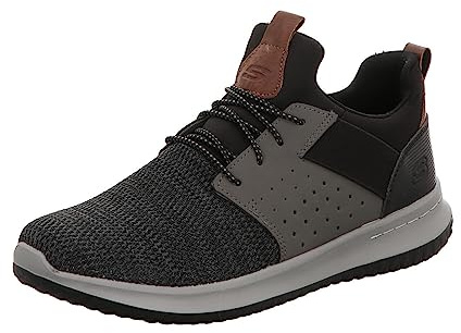 Skechers Herren Delson Camben Sneaker, Black Gray Mesh W Synthetic, 45 EU