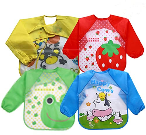 Lolitarcrafts 4 PCS Baby Waterproof Long Sleeved Bib Apron Kids Smock,2-5Years