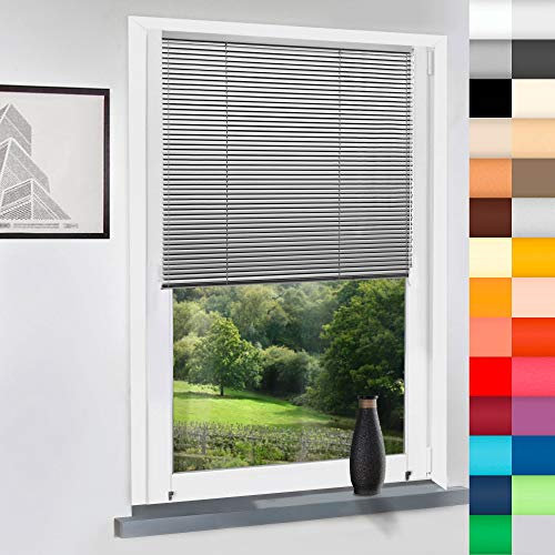 Aluminium Jalousie nach Maß, Endloskette, Kette, Monocomando, Maßanfertigung, für Fenster und Türen, Alu, Fenster, Klemmfix ohne Bohren (Silber, Höhe: 100cm x Breite: 85cm)