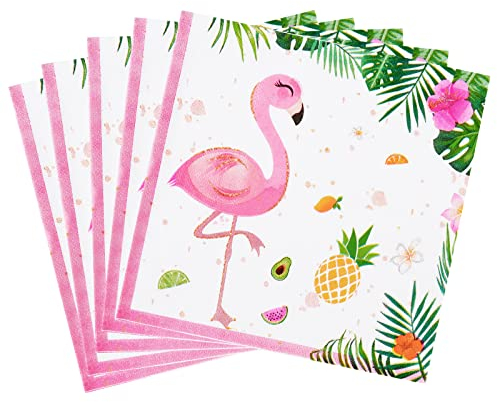 WERNNSAI Flamingo Partyzubehör – 50 Stück Servietten für Abendessen Party Mittagessen Hawaiianische Luau Party mit tropischem Motto rosa Papierservietten für Geburtstag Hochzeit Pool Teeparty