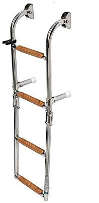 PIMAR Scaletta Pieghevole per Barca lucidata a Specchio Inox 316 con 4 gradini in Teak