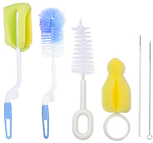 Gresunny 6C pezzi Spazzola per bottiglie bambino spazzola per biberon con testa rotante set di pulizia per bottiglie kit di pulizia per bottiglie spazzola di pulizia per biberon tazze cannucce