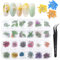 Dokpav 2 Schachteln Getrocknete Blumen für Nailart, 24PCS Grüne Blätter Set Nagelapplikation 3D Nail Art Zubehör für Nageldekor, Echte Blumen für Nägel mit Gebogener Pinzette