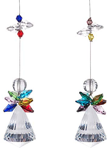 JAHEMU Kristall Suncatcher Engel Feng Shui Prismen Hänge-Ornament Fensterdekor Kristallkugel Prisma Dekor für Fenster Garten Geburtstag Hochzeit, 2 Stück