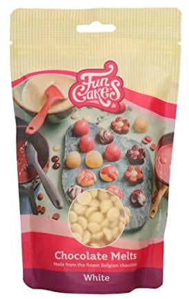 FunCakes Schokoladen Melts Weiß: Schmelzende Schokolade für süße Bonbons, Tropfen, Glasur, Kuchendekorationen, Drip. Einfaches Schmelzen in der Mikrowelle oder Wasserbad, Halal. 350 g.